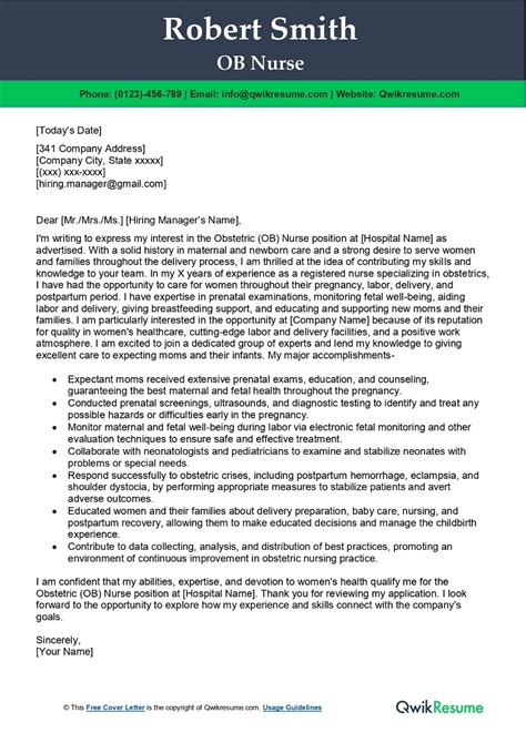 Ob Nurse Cover Letter Examples QwikResume