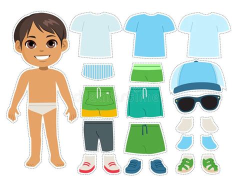 happy smiling kid paper doll clothes collection stock vector