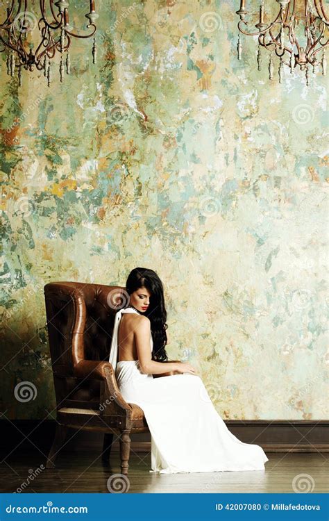Fashion Brunette Woman Posing Stock Photo Image Of Girl Chair 42007080