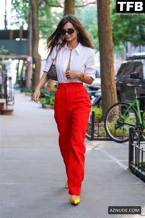 Emily Ratajkowski Sexy Seen Flaunting Her Hot Figure Wearing Bright Red Pants In NYC AZNude