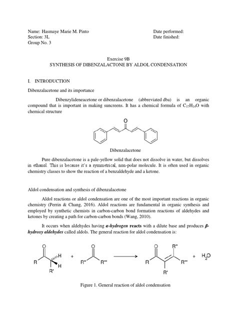 Synthesis Of Dibenzalacetone By Aldol Condensation Pdf Aldehyde