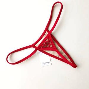 Red Net Extreme Micro String Cheeky Thong Bikini Bottom With Etsy
