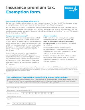 Fillable Online Bupa Ipt Exemption Form Fill And Sign Printable