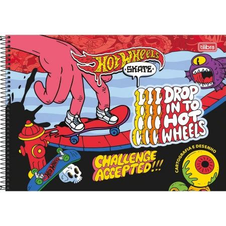 Caderno De Cartografia E Desenho Espiral Capa Dura Hot Wheels Skate Folhas Acalanto