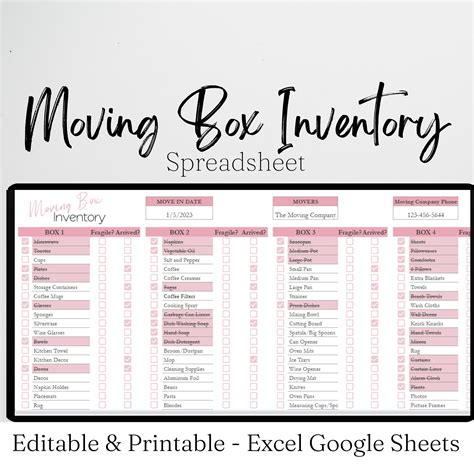 Moving Box Inventory Google Sheet and Excel Spreadsheet – Savvy and