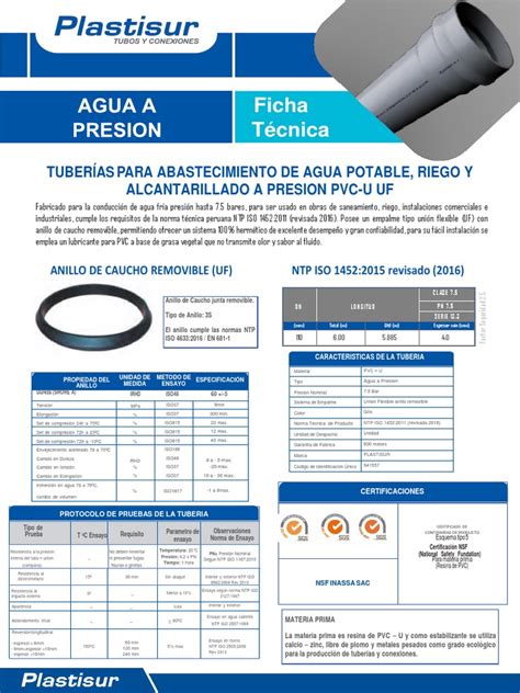 Ficha Tecnica Tuberia Pvc Uf Plastisur Pdf Tubería Transporte De