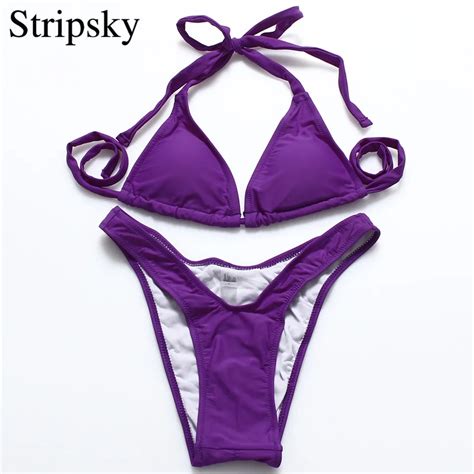 Stripsky Halter Top Bikini Solid Swimsuit Sexy Women Brazilian Biniki