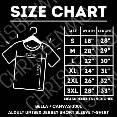 Bella Canvas 3001 Size Chart Unisex Softstyle Size Chart Etsy