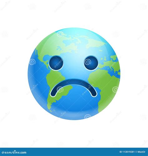 Cartoon Earth Face Sad Emotion Icon Funny Planet Depressed Expression ...