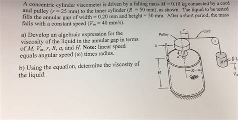 Solved A Concentric Cylinder Viscometer Is Driven By A Chegg