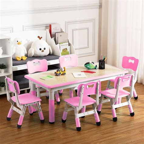Patikuin Adjustable Kids Table & 6 Chairs Set, 2-10 Ages, Arts & Crafts