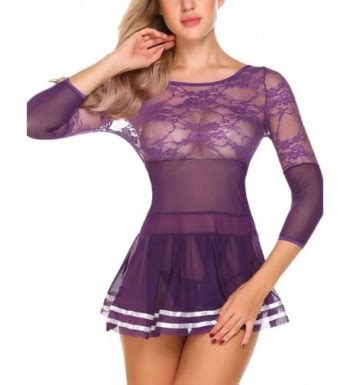Women Sexy Lingerie Lace Mesh Sleeve Chemise Nightwear S XXL Purple CI CQY UC
