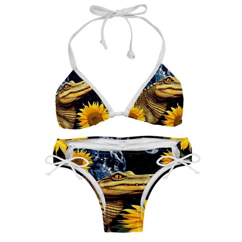 Crocodile Starry Sky Sunflower Detachable Sponge Adjustable Strap Bikini Set Swimsuit Two Pack