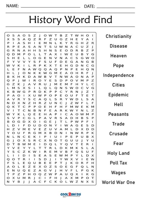 Printable History Word Search Cool2bkids