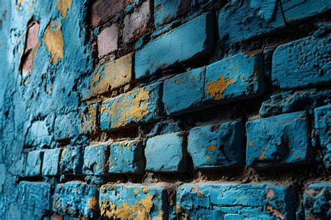 Premium Photo | A blue brick wall with bright blue paint on it