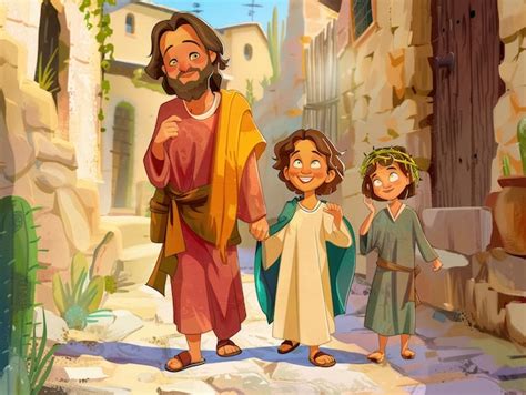 Childfriendly Scenes From Jesus Miracles Premium Ai Generated Image
