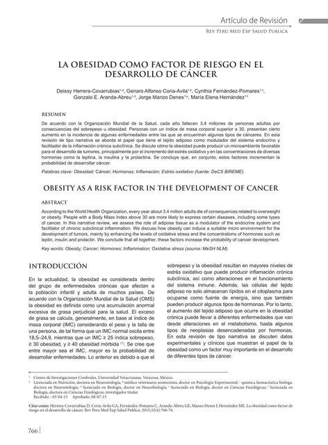 La obesidad como factor de riesgo en el desarrollo de cáncer Celeste