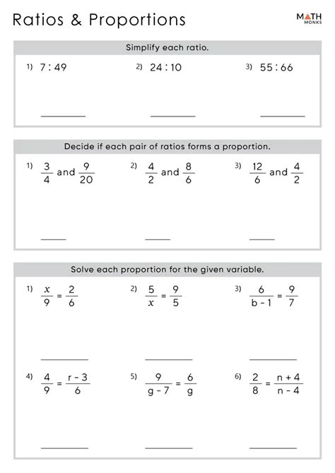 Ratio And Proportion Worksheets Math Monks