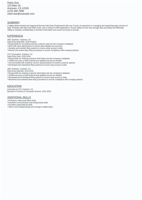 Remote Data Entry Resume Sample Template (Free Download)