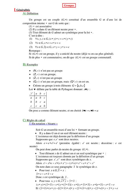 Groupes Math Physique I G N Ralit S A D Finition Un Groupe Est Un