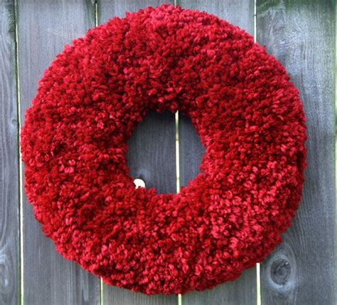 Contemporary Christmas Red Fluffy Yarn Wreath Etsy Contemporary