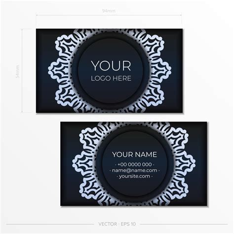 Template Dark Blue Business Cards With Decorative Ornaments Business