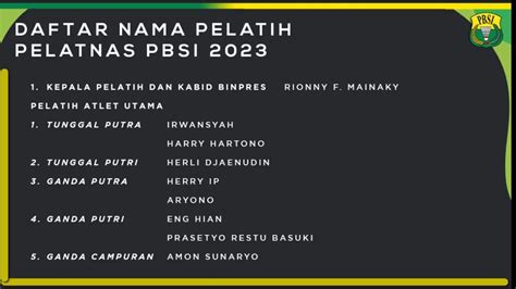 Daftar Pelatih Dan Pemain Pelatnas Pbsi Pelatih Tunggal Putri Dan