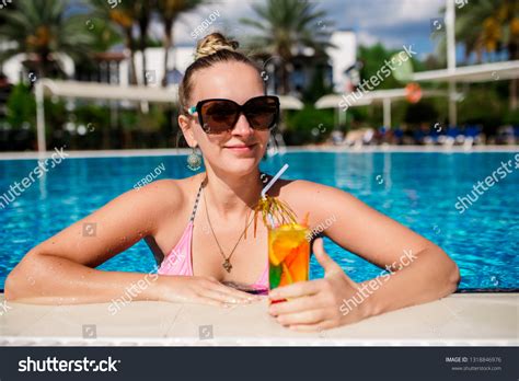 Beautiful Brunette Woman Wearing Blue Bikini Stock Photo 1318846976 Shutterstock
