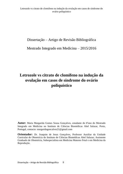 Pdf Letrozole Vs Citrato De Clomifeno Na Indu O Da Ovula O O