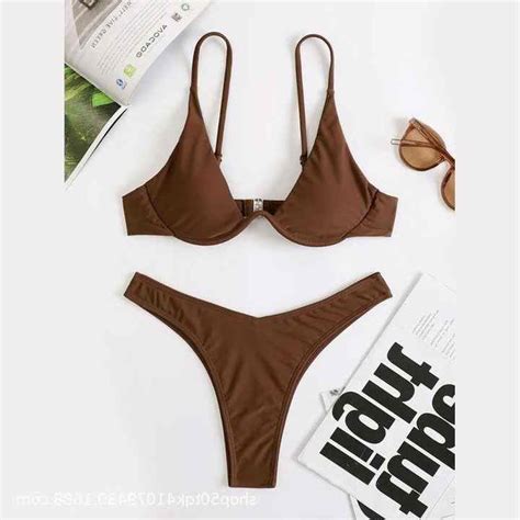 Custom V Neck Brown Bikini Sexy Piece Set For Women