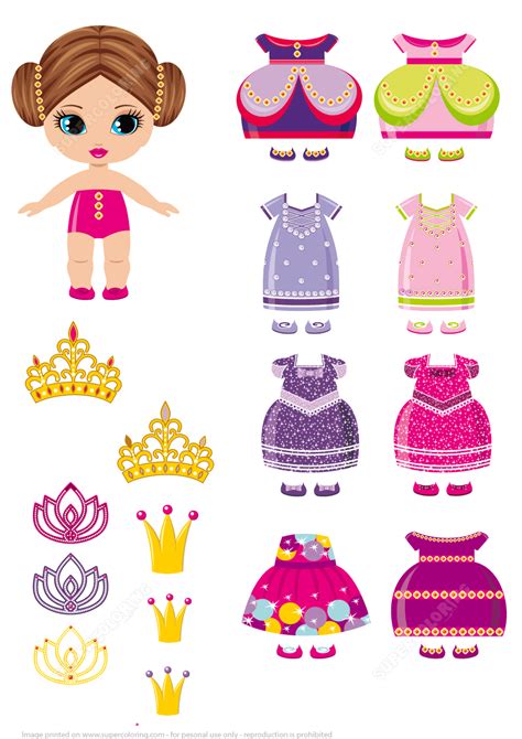 Little Princess Paper Doll With A Set Of Royal Dresses Tiaras And