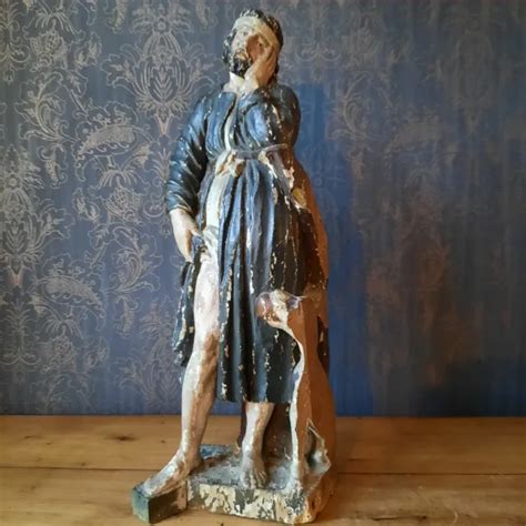 Sculpture Bois Polychrome St Roch Xvii Me Eur Picclick Fr