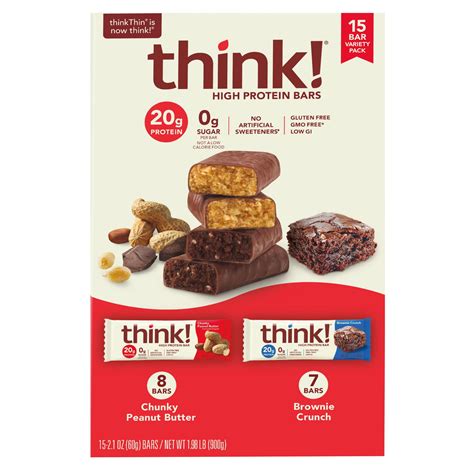 Think High Protein Bars Variety Pack 15 Count 8 Chunky Peanut Butter