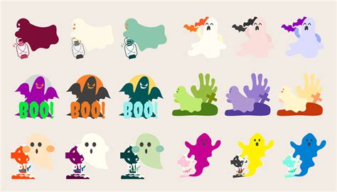 Collection Halloween cute little ghost and bat.set of ghost halloween ...