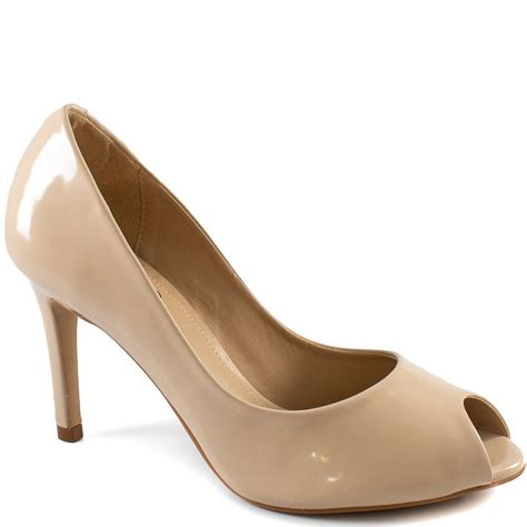 Peep Toe Feminino Salto Fino Sapato Show Verniz Nude Sapato Show