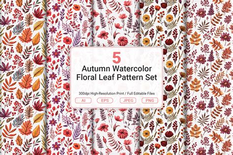 autumn watercolor floral leaf pattern graphic  jundi creative fabrica