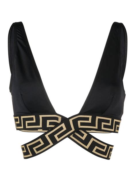 Versace Greca Detailed Bikini Top Black A B