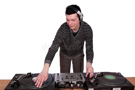 Young Man Play Music On A Dj`s Mixer At Studio Stock Photo Image Of