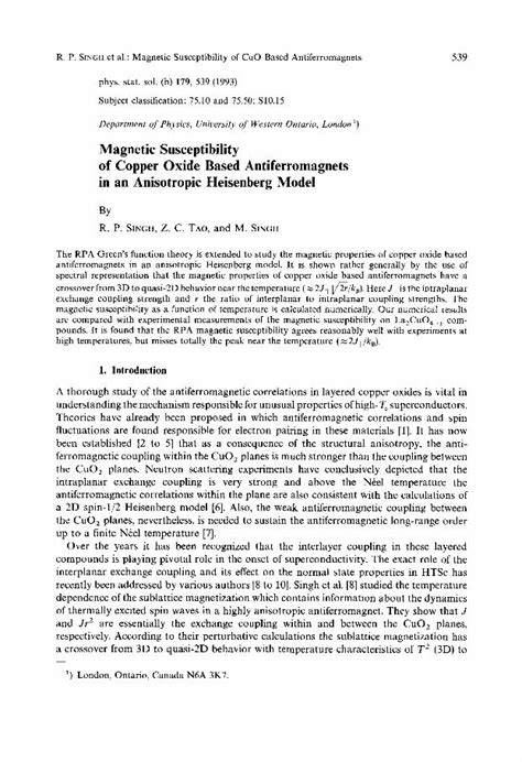 Pdf Magnetic Susceptibility Of Copper Oxide Based Antiferrornagnets