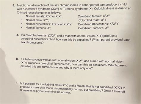 Meiotic Non Disjunction Of The Sex Chromosomes In Chegg