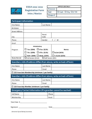 Fillable Online ESSA 2021 2022 Registration Form Intro Novice Fax