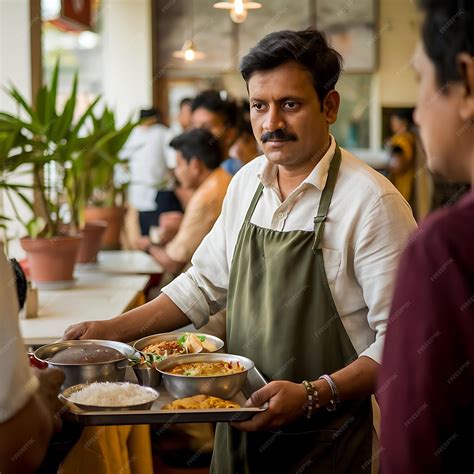 man serving food   restaurant   man serving  premium ai