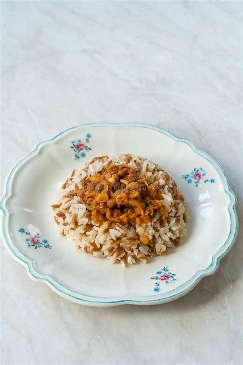 Lebanese Mujadara Rice And Lentils Pilaf With Vermicelli Pilav Stock