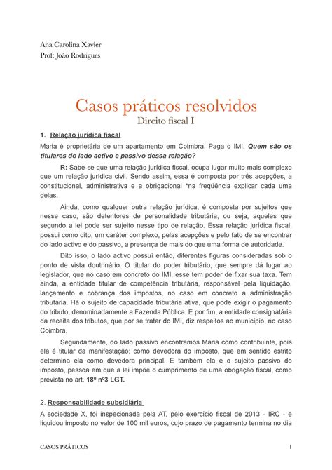 Casos Praticos Resolvidos freq 2 pdf Ana Carolina Xavier Prof João