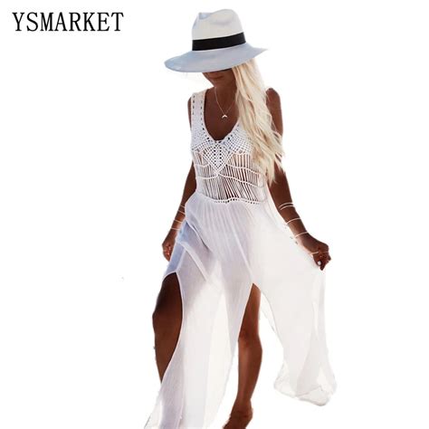 Ysmarket Summer Chiffon Sexy Beach Dress Sleeveless Bikini Cover Up Boho White Dress Irregular
