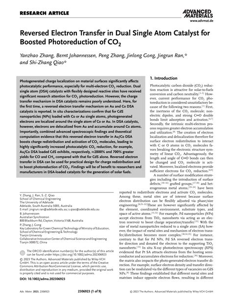(PDF) Reversed Electron Transfer in Dual Single Atom Catalyst for ...