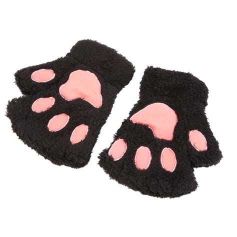 Lovely Women Cat Claw Paw Mitten Plush Glove Costume T Winter Half