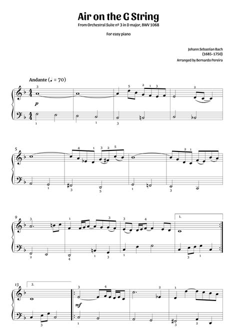 Air On The G String Easy Piano F Major Arr Bernardo Pereira By