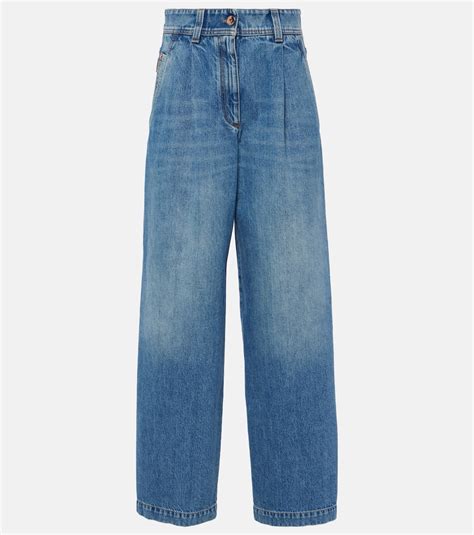 Pleated High Rise Wide Leg Jeans In Blue Brunello Cucinelli Mytheresa