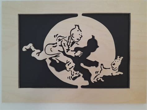 Tintin Milou Tableau En Bois D Coupe La Scie Chantourner